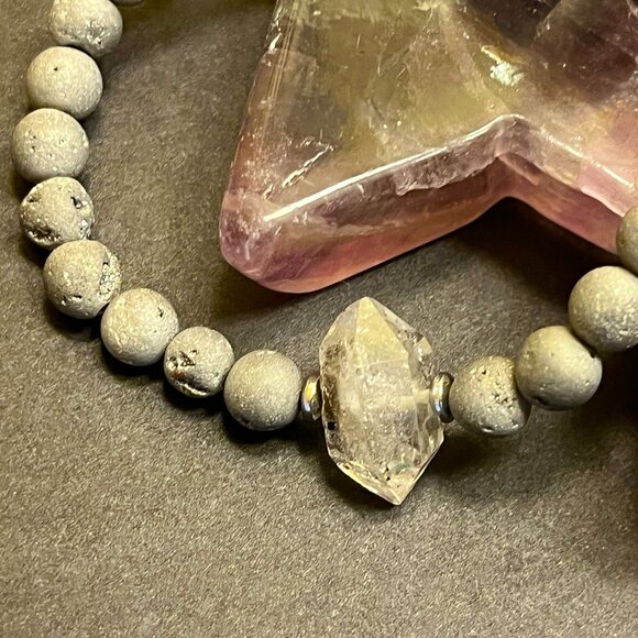 Druzy Agate and Herkimer Diamond Bracelet - Picture 1 of 4